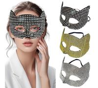 3pcs máscara de mascarada de dhinestone, negro, dorado y plata gato brillante mascarada de mascarilla accesorios para la fiesta de disfraces para mujeres