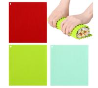 3pcs Mat de sushi Grado de alimentos Silicona Mater de rodillos de sushi Roller sin barra y rollos reutilizables Kit de fabricación de bricolaje para cocina en casa 8.5x7.8
