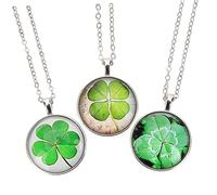 3pcs Necklace Silver Necklaces Women Charm Floral Four Leaf Exquisite Cute Festival Party Supply Pendants for Making Dress up Jewelry Glass