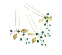 3Pcs Pearl Women Hairpin Crystal Wedding Hairclip Green Rhinestones Flower Hair Headpiece Jewelry Accessories