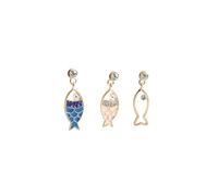 3PCS pendientes de peces pequeños incrustados y ahuecados con diamantes son pendientes de moda bohemia y elementos marinos individuales