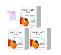3pcs Persimmon Soap Bar with Foam Net Bag, Body Purifying Deodorizing Natural Mild Soap Bar,Gentle on All Skin Types