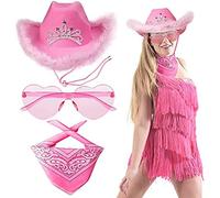 3pcs Pink Cow Estampado Vaquero Capas De Corazón Gafas Paisley Cowboy Bandanas Cowgirl Sombrero Con Lentejuelas Halloween