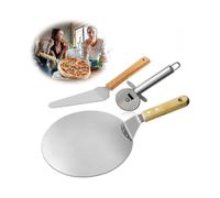 3pcs Pizza Wheel, Pizza Shovel, Stainless Steel Cake Shovel Wooden Handle, Great for Pie, Pizza or Cake