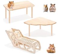 3Pcs Plataforma Juego Hámster Madera Natural con Túnel Masticable, Refugio Túnel Escalera Hámster Juguete Cobayas, Area Descanso Accesorios Jaula Hámsteres para Conejos Chinchillas Animales Pequeños