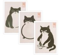 3PCS Póster Japón Set Cuadros de Gatos Estilo Ukiyo-e Decoración Japonesa de Pared en Lienzo Canvas Sin Marco, Arte Japonés Moderno para Salón Dormitorio Estilo minimalista Hogar y Regalo Original