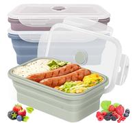 3Pcs Recipientes Fiambrera Plegable 550ml con Tapa, Contenedor Alimentos Reutilizable de Silicona, Contenedor Almacenamiento de Alimentos, Fiambreras Plegables para Microondas, Frigorífico, Congelador