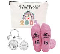 3PCS Regalos de cumpleaños número 16 niñas HSYWSH-16 Años Regalos Personalizados Incluye Bolsa de cosméticos,Calcetines y Llavero,Ideas de Regalo para Madre Amigas Hermana (Rosa)