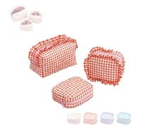 3pcs Ruffle Pouch Bag, Ruffle Pouch Makeup Bags, Portable Mini Cosmetic ToiletryBags for Travel, Organizer for Women (Red)