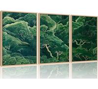 3Pcs Sage Green Japanese Forest Wall Art Ukiyoe Nature Mountain Canvas Poster Prints for Living Room Office Decor(40x60cm x 3/Inner frame)