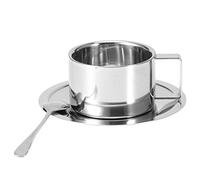 3pcs/set 304 Taza de café de acero inoxidable Taza de café de doble pared Frasco de aleación de aluminio resistente a roturas con mango Juego de platillo Cuchara Suministro de cocina para té de café d