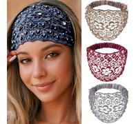 3pcs Set Boho-chic Crystal & Pearl Embellished Wide Headbands, Boho-Chic Crystal & Pearl Wide Headbands for Women (3PCS-D)