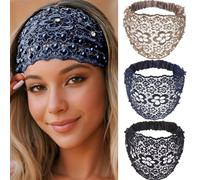 3pcs Set Boho-chic Crystal & Pearl Embellished Wide Headbands, Boho-Chic Crystal & Pearl Wide Headbands for Women (3PCS-J)