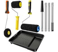 【3PCS】Set de Rodillos para Masilla 23/10/9cm con Bandeja y Mango Telescópico 1,1m, Rodillo para Masilla, Esquinero, Herramienta de Pared y Techo para Relleno y Yeso