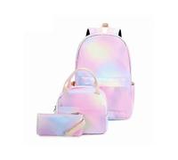 3Pcs/Set Kids Rucksack Schoolbag Lunch Bag Pencil Case Bag Girls Preschool Daypack-Rainbow