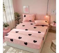 3pcs/Set Lindas sábanas Queen, 59x79x11in Suave y Encantador corazón de lámina Ajustada a Prueba de Polvo Tamaño de Reina con 2 Estuches para Almohadas para el Dormitorio en el hogar