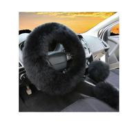 3pcs set womens winter fashion wool fur soft furry steering wheel covers black fluffy handbrake