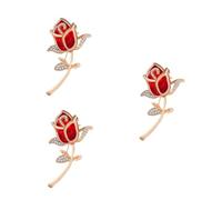 3pcs Shining Rose Gold Brooch Corsage Lapel Scarf Ring Broach Collar Rhinestone Red
