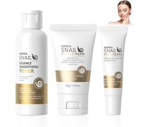 3PCS Snail Mucin Skincare Coreano Kit, Crema Baba de Caracol + Snail Eye Cream + Tónico Facial, Caracol Cuidado Facial Mujer Kit, Hidratación Profunda, Antienvejecimiento, para Todo Tipo de Piel