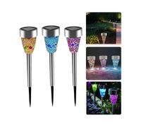 3pcs Solar Lights Outdoor Pathway Garden Cracked Stained Glasses Pathway Lights Mosaic Glass Landscape Lights Mix 3 Color Led Solar Waterproof Lights