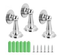 3pcs Tope Puerta Magnético, Topes para Puertas de Acero Inoxidable, Autoadhesivo con Fuerte Imán, Instalación sin Taladrar para Suelo o Pared, Incluye Cinta Adhesiva de Doble Cara y Tornillos (Plata)