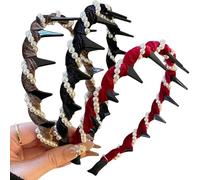 3Pcs Vintage High Cranium Artificial Pearl Hairband,2025 New Elegant Braided Pearls Headbands with Teeth,Fashion Wide Beaded Bling Head Band for Women (A)