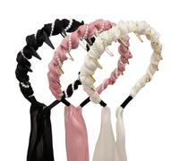 3Pcs Vintage High Cranium Artificial Pearl Hairband,2025 New Elegant Braided Pearls Headbands with Teeth,Fashion Wide Beaded Bling Head Band for Women (F)