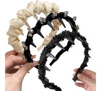3Pcs Vintage High Cranium Artificial Pearl Hairband,Elegant Braided Pearls Headbands with Teeth,Decorative Hair Bands Fashion Hair Accessories Gifts (E)