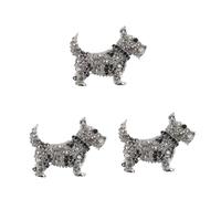 3pcs Vintage Lapel Animal Brooch Happy New Year Pin Bling Dog Jewelry for Women Pet Souvenir Alloy Silver