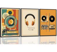 3Pcs Vintage Music Canvas Wall Art Mid Century Modern Vinyl Turntable Painting Picture Poster Print Artwork Home Decor(50x70cm x 3/Sin marco)