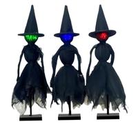 3Pcs Witch Decor Light up Face Black 10.2" Halloween Witch Spooky Halloween Decorations for Tiered Tray, Mantel, Party Supplies