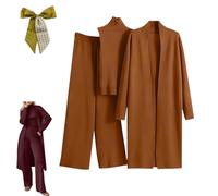 3PCS Womens Knitted Pants Suit with Cardigan Turtleneck Sweater Set,3 Piece Autumn Winter Knit Lounge Set,Fall Travel Outfits (Coffee, One Size)