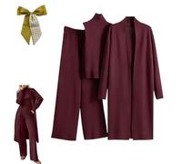 3PCS Womens Knitted Pants Suit with Cardigan Turtleneck Sweater Set,3 Piece Autumn Winter Knit Lounge Set,Fall Travel Outfits (Apricot, One Size)