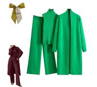 3PCS Womens Knitted Pants Suit with Cardigan Turtleneck Sweater Set,3 Piece Autumn Winter Knit Lounge Set,Fall Travel Outfits (Dark Green, One Size)