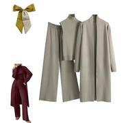 3PCS Womens Knitted Pants Suit with Cardigan Turtleneck Sweater Set,3 Piece Autumn Winter Knit Lounge Set,Fall Travel Outfits (Camel, One Size)