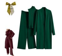 3PCS Womens Knitted Pants Suit with Cardigan Turtleneck Sweater Set,3 Piece Autumn Winter Knit Lounge Set,Fall Travel Outfits (Rose, One Size)