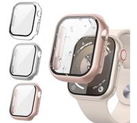 [3Piezas] Kamita Funda para Apple Watch Serie SE 3/SE 2/SE/6/5/4 40mm con Protector de Pantalla Cristal Templado, Duro PC Bumper Case Carcasa Protectora Integral para iWatch 40 (Claro+Plata+Oro Rosa)