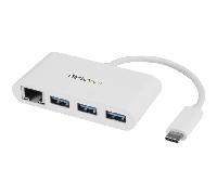 Hub USB - StarTech.com HB30C3A1GEA Concentrador USB 3.0 USB-C a 3 Puertos USB-A y Red Blanco
