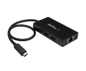 3Port USB C Hub GbE C to A - Power Adapt