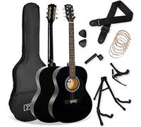 3rd Avenue Pack de guitarra acústica de tamaño estándar 4/4 para principiantes de 3rd Avenue, funda de transporte, púas, cuerdas de repuesto, soporte, correa y cejilla, Negro