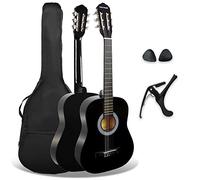3rd Avenue Pack de guitarra clásica española de tamaño 3/4 para niños XF de 3rd Avenue, Guitarra acústica con cuerdas de nylon, funda de transporte, cejilla y púas, Negro