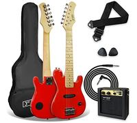 3rd Avenue Pack de guitarra eléctrica de tamaño 1/4 para niños principiantes de 3rd Avenue, amplificador portátil de 5 W, cable, funda de transporte, púas y correa, Rojo