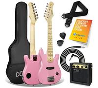 3rd Avenue Pack de guitarra eléctrica tamaño 1/4 para principiantes - amplificador portátil de 5W, cable, funda, púas y correa - Rosa