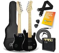 3rd Avenue Pack de guitarra eléctrica tamaño 1/4 para principiantes - amplificador portátil de 5W, cable, funda, púas y correa - Negra