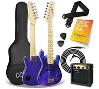 3rd Avenue Pack de guitarra eléctrica tamaño 1/4 para principiantes - amplificador portátil de 5W, cable, funda, púas y correa - Galaxia Morada