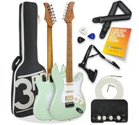 3rd Avenue Stateside Kit definitivo de guitarra eléctrica 4/4 de tamaño completo de con amplificador de 5 W, cable, soporte, funda acolchada, correa, púas, LECCIONES GRATUITAS - Liberty Green