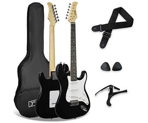 3rd Avenue XF Paquete Básico Para Principiantes De Guitarra Eléctrica 4/4 De Tamaño Completo Con Bolsa, Correa, Púas Y Cejilla, Color Negro