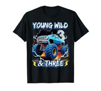 3rd Birthday Monster Truck Young Wild and Three 3 Year Old Camiseta
