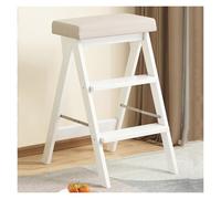 3Step - Taburete plegable de madera para adultos, silla portátil de bambú y taburete de gabinete de cocina, diseño multifuncional 3 en 1 para uso doméstico