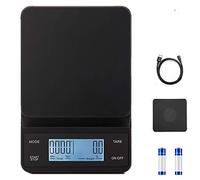 3T6B Báscula de Café Digital, 3 kg/0.1 g Báscula Cocina Hornear de Alta Precisión, Báscula Alimentos con Función Tara con Tapete Antideslizante y Temporizador LCD (Luz Blanca, Carga USB)